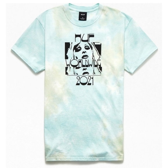 HUF Wasted Darling Tee – Blue Tie-Dye Psychedelic Graphic Shirt | Deadstock M - Picture 5 of 6